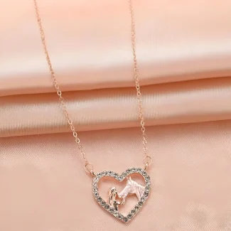 Κολιέ Charm Σε Σχήμα Καρδιάς Με Rhinestones Rose Gold - Silver