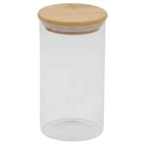 Βάζο Αποθήκευσης Γυάλινο 300ml με Ξύλινο Καπάκι Ø6,5x12,5cm.