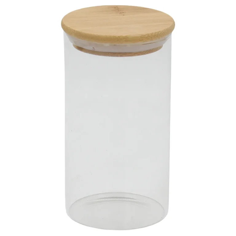 Γυάλινο Βάζο Αποθήκευσης 300ml με Ξύλινο Καπάκι Ø6,5x12,5cm