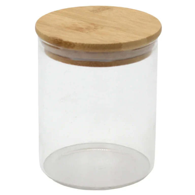 Γυάλινο Βάζο Αποθήκευσης 450ml με Ξύλινο Καπάκι Ø8,5x10,5cm