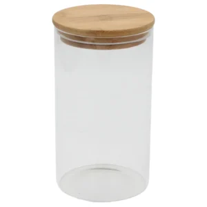 Βάζο Αποθήκευσης Γυάλινο 700ml με Ξύλινο Καπάκι Ø8,5x15,5cm.