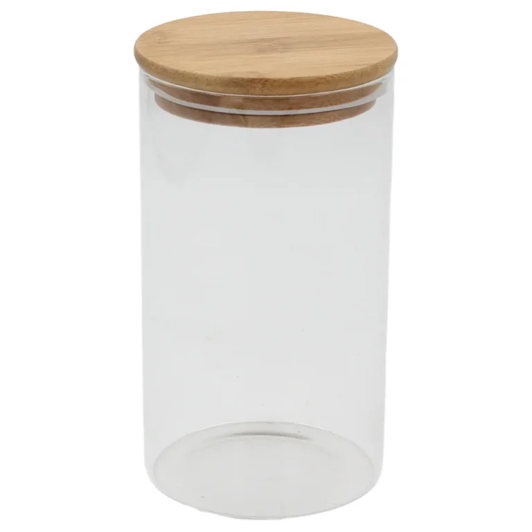 Γυάλινο Βάζο Αποθήκευσης 700ml με Ξύλινο Καπάκι Ø8,5x15,5cm