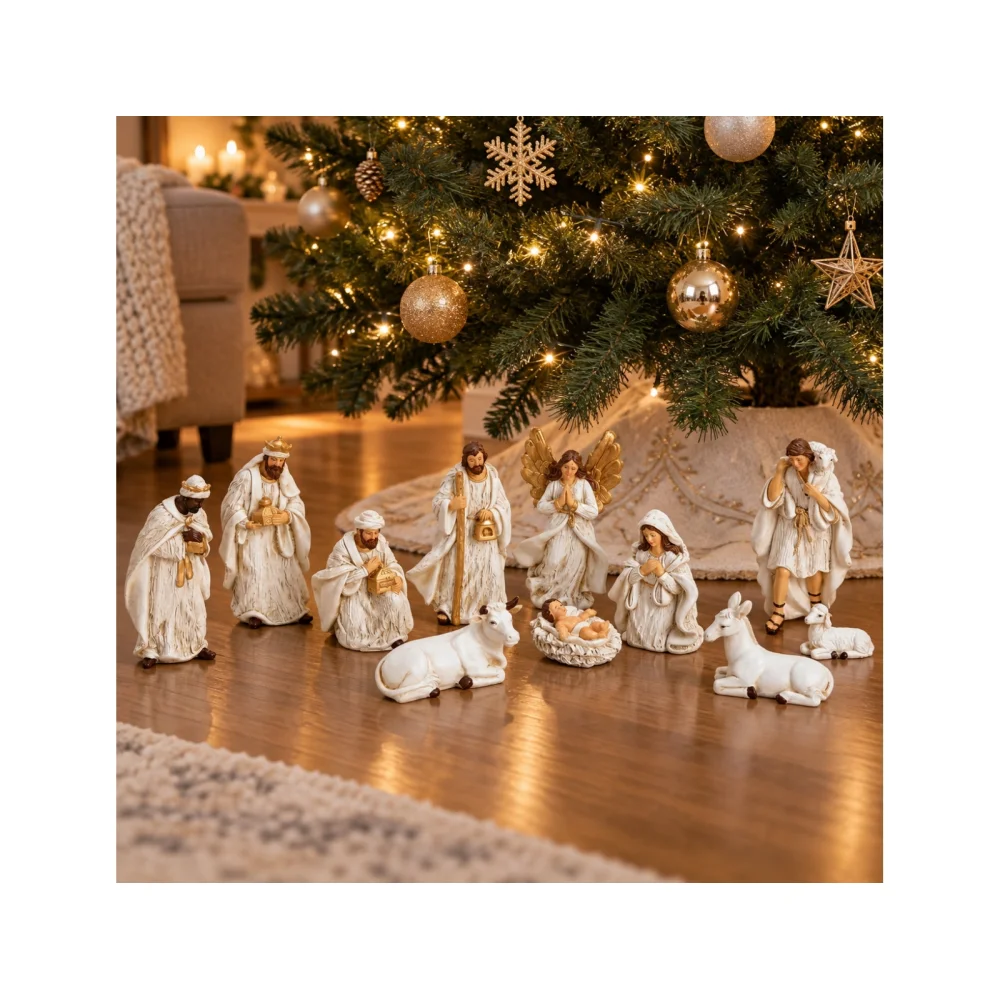 ΧΡΙΣΤΟΥΓΕΝΝΙΆΤΙΚΕΣ ΦΙΓΟΎΡΕΣ NATIVITY FIGURES SET OF 11, POLY, ANTIQUE WHITE, (