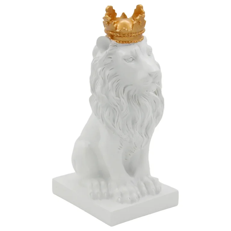 Διακοσμητικό Λιοντάρι Polyresin 72312-2 11,5×17×28 cm Λευκό / Χρυσό Keskor