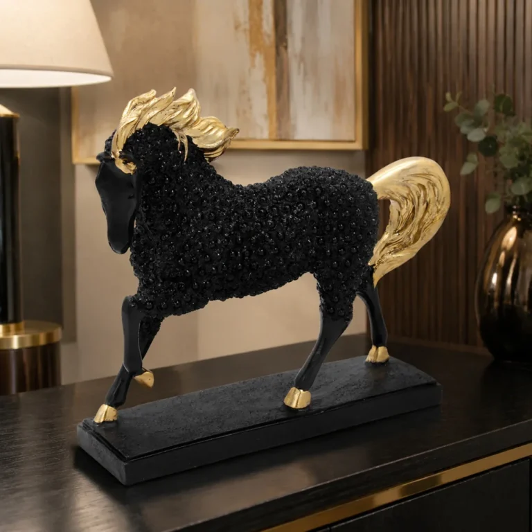 Άλογο Διακοσμητικό Με Γκλίτερ 41739-19 25×6×22cm Χρυσό, Μαύρο Keskor