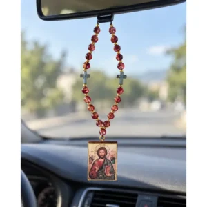Handmade Jesus Christ Blessing Car Hanging Icon With Beads &Amp;Amp; Cross