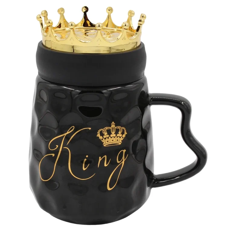 Κούπα Κεραμική King Με Πλαστικό Καπάκι 79205-2 430ml Φ9x15cm Black - Gold Keskor