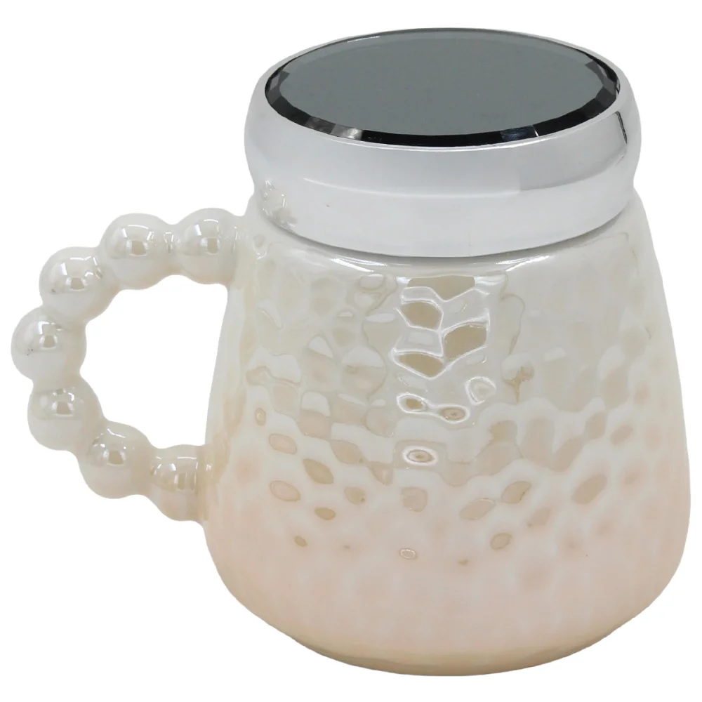 Κούπα Κεραμική Διακοσμ. 450 Ml 13Χ10Χ11 Εκ. Σομόν Πέρλα Με Καπάκι Καθρέπτη – Keskor 79210-3