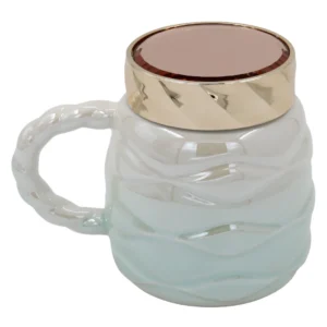 Κούπα Κεραμική Διακοσμ. 450 Ml 14Χ10Χ12 Εκ. Τιρκουάζ Πέρλα Με Καπάκι Καθρέπτη – Keskor 79208-3