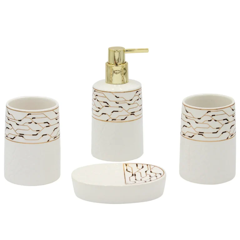 Σετ Μπάνιου Κεραμικό (Σετ 4τμχ) 96439-1 White - Gold Keskor