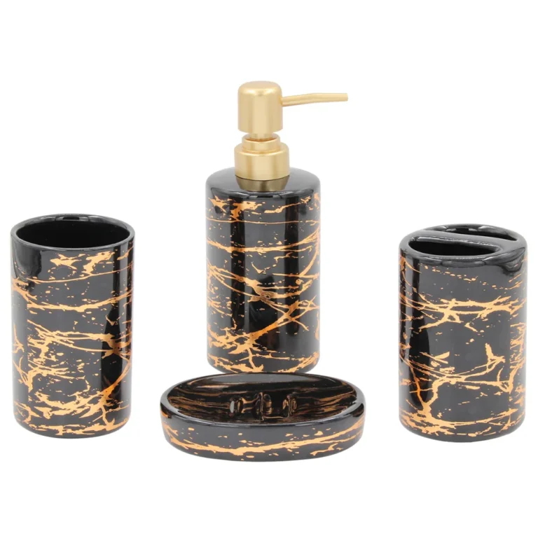 Σετ Μπάνιου Κεραμικό (Σετ 4τμχ) 96437-2 Black - Gold Keskor
