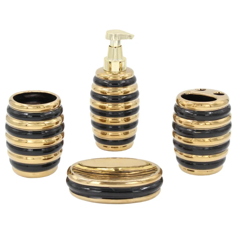 Σετ Μπάνιου Κεραμικό (Σετ 4τμχ) 96440-2 Black - Gold Keskor
