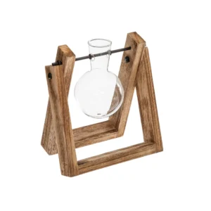 Βάζο Υδροπονικό σε Ξύλινη Βάση 168521 14.5x6.5x16.5cm Clear - Brown Atmosphera